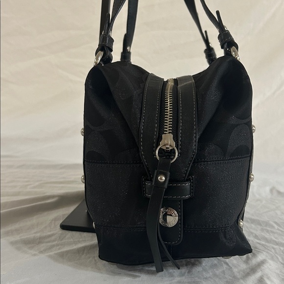 Coach 12910 Optic Lurex Signature Black Studded Satchel - Picture 3 of 12